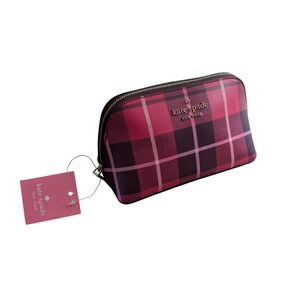 Kate Spade Staci Small Cosmetic Case Bright Rose Multi Plaid WLR00650 NWT